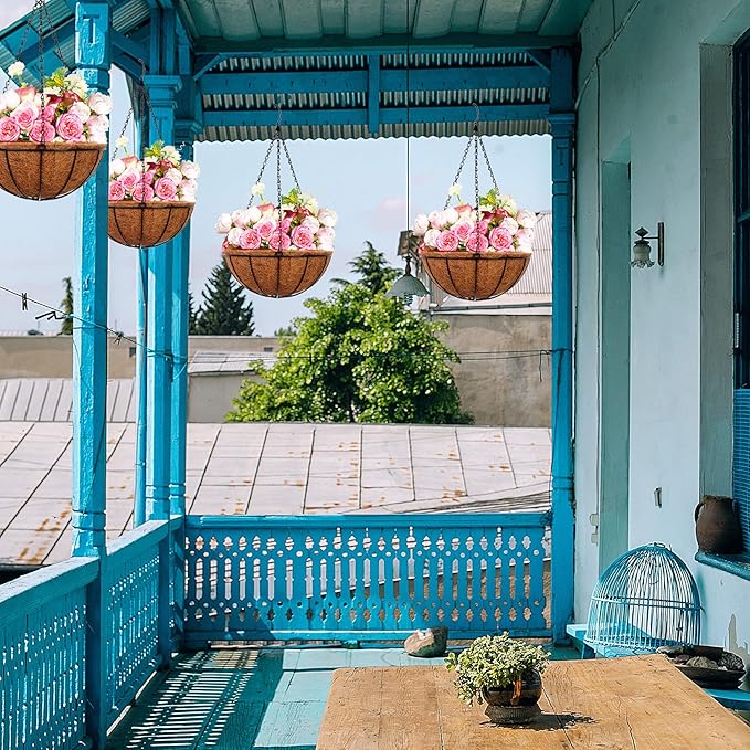 Hanging Planters Basket Outdoor Indoor(14 inch 4 Pack)-Coconut Coir Hanging Baskets for Plants Outdoor,Metal Wire Baskets with Coco Liner Window Box Planters, hanging Flower Pots For Railingsā¦