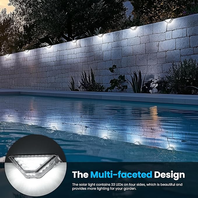 SOLPEX Solar Step Lights Outdoor,Solar Stair Light for Outside,Two-Sided Deck Lights with 33 LEDs,Waterproof IP65 for Garden,Fence,Deck,Steps,Stair,Porch(6 Pack,Cold White)