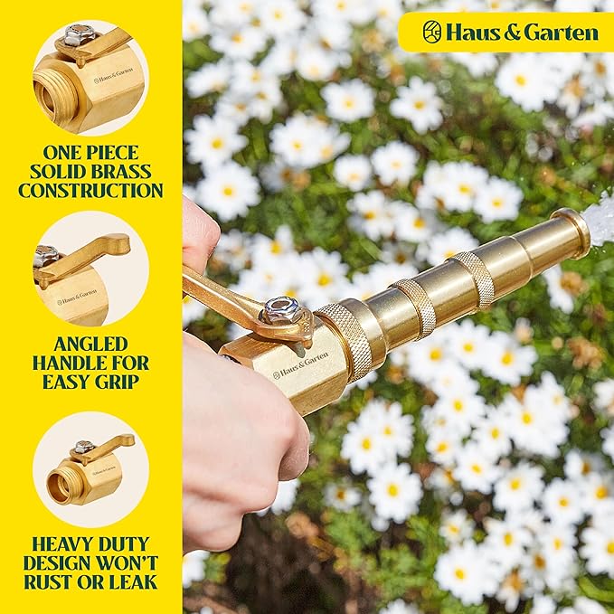 Haus & Garten Heavy-Duty 3/4" Brass Garden Hose Shut Off Valve - Garden Hose Connector, Water Shutoff, Gardening Hose Nozzle Valve, Outdoor 3/4 Inch GHT Brass Shut Off Valve Attachment (2-Pack)
