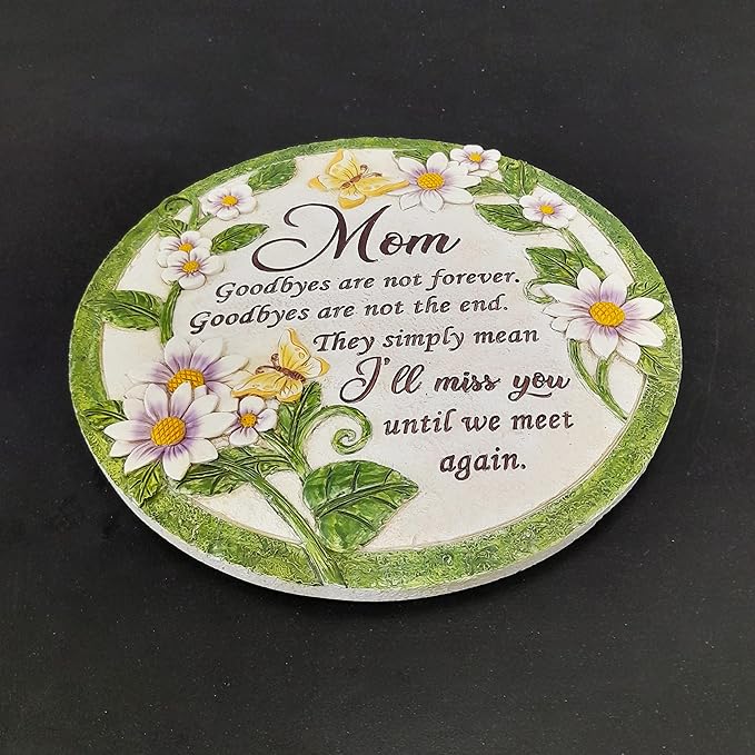 INSPIAMZUE Mom Memorial Stone - Until We Meet Again, Mom Remembrance Gift for Grieving, Sympathy Gift for Loss of Mother, Mom Loss Condolence, Memorial Stone Butterfly Flower TNS2
