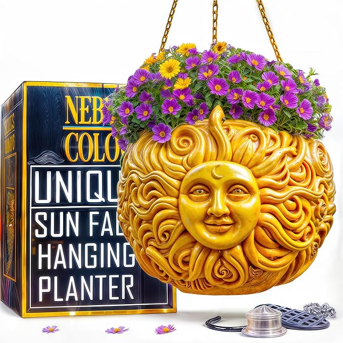 Fun & Unique Sun Face Hanging Planter Quirky Celestial Decor for Plant Lovers – Indoor Outdoor Flower Basket for Succulents & Small Plants – Decorative Garden Yard Art