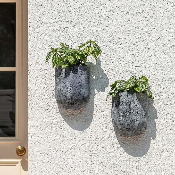 LA JOLIE MUSE Wall Hanging Planters for Indoor Plants,Hanging Flower Pots for Air Plants Succulent, Set of 2, 6 Inch, Rock Gray