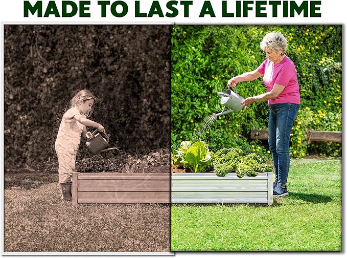 Galvanized Raised Garden Beds Outdoor // 8×4×1 ft Planter Raised Beds for Gardening, Vegetables, Flowers // Large Metal Garden Box (Silver) // Patented Tool-Free Design