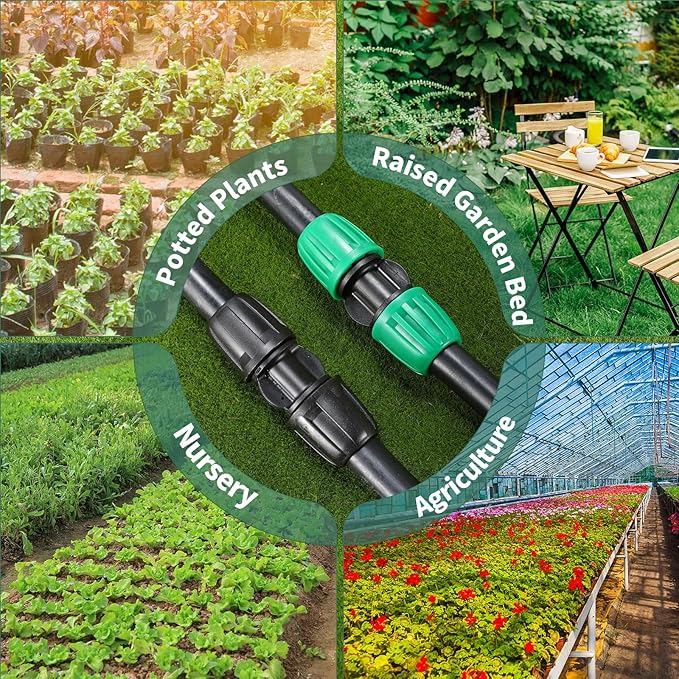 Frienda 40 Pcs Barbed Tee 1/2 Inch Tubing (1/2" IDx0.6-0.63" OD) 16mm to 1/4 Inch Irrigation Tube Fittings Drip Irrigation Parts Anti Drop Locked Reducing Tee for Drip Hose, Green and Black