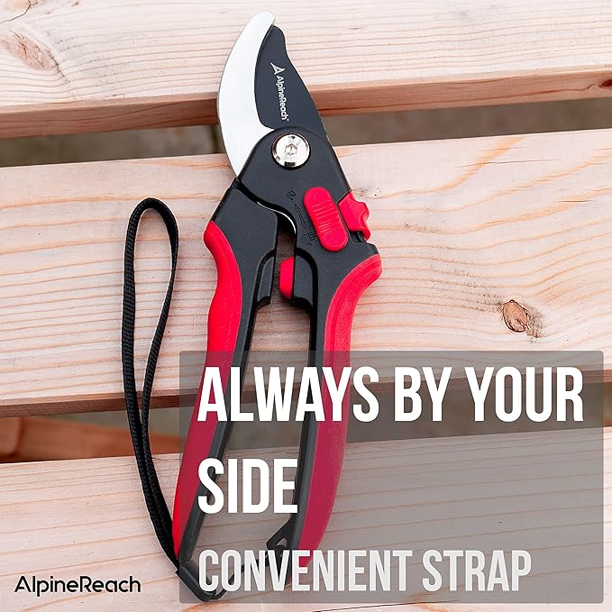 AlpineReach Bypass Pruning Shears for Gardening, Sharp Ergonomic Pruners, Heavy Duty High Carbon Steel Blade Plant Cutting Clippers, Adjustable Soft Handle for Small & Large Hands, Secateurs, Gift