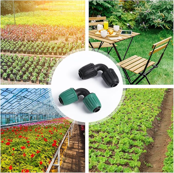 Frienda 40 Pcs 1/2 Inch Irrigation Fittings Elbow Connectors Tubing (1/2" Idx0.6-0.63" Od) 16mm Drip Tubing Barbed Drip Parts Locked Elbow Connectors for Hose, Black and Green