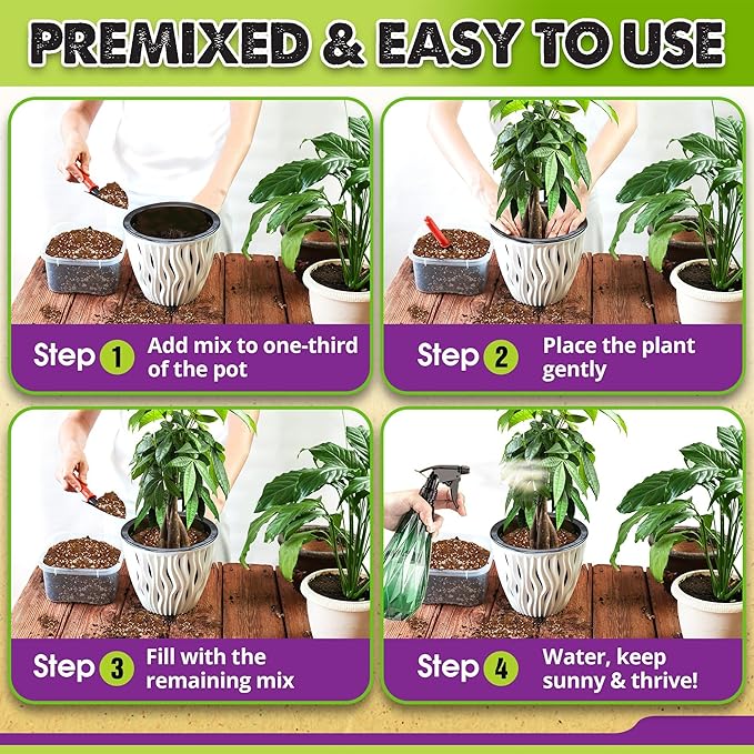 DUSPRO Recycle Money Tree Soil, Premium Coco Coir Perlite Mix and Pine Bark for Money Tree Soil, Ideal Money Tree Soil for Healthy Growth and Nourishment (4 Quarts)