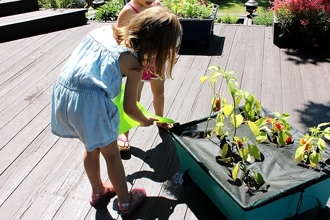 Emsco Group 2360 Little Pickers Raised Bed Children’s Improved Aeration – Mobile Unit with Casters – Teaches Kids Self Watering Grow Box, Teal