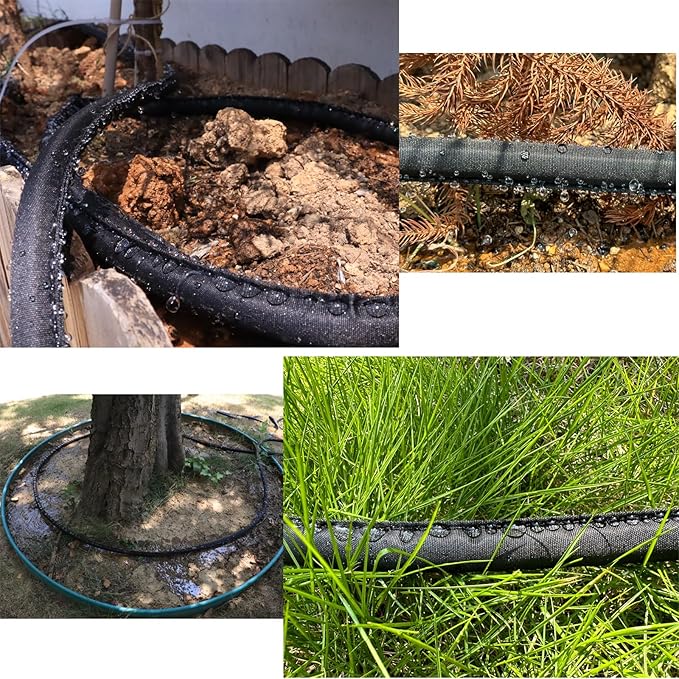 Garden Flat Soaker Hose 50 Ft for Garden Beds, Water Hose Linkable Irrigation System Lightweight and Easy Gardening Yard Work Watering Plants and Flowers