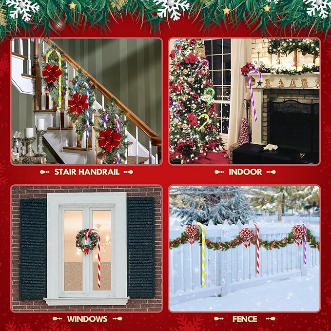 WeGuard 10PK Christmas Candy Cane Pathway Lights Outdoor Decorations 21" 8 Lighting Modes Flashing Waterproof Outdoor Lighted Christmas Decor for Garden Yard