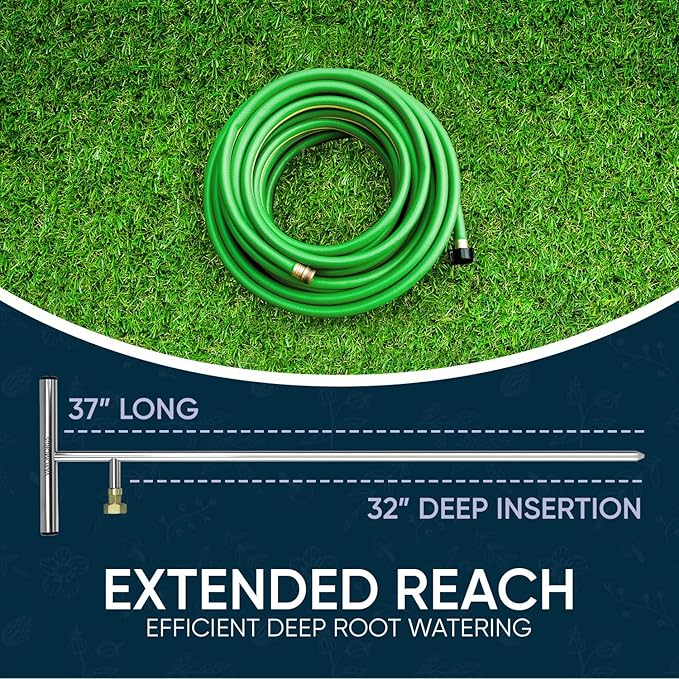 Varomorus Stainless Steel Deep Root Feeder for Tree Watering Spike Tool Irrigation for Outdoor Plants System Wand T-Handle One-Piece