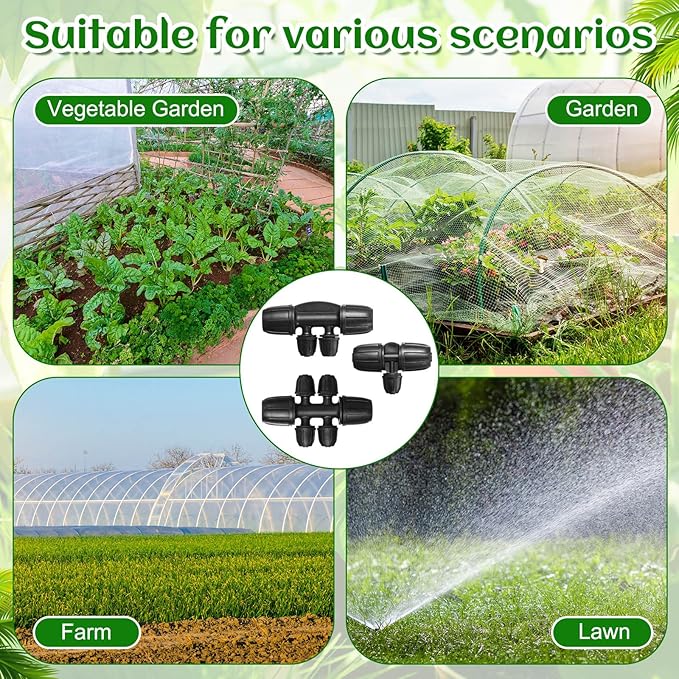 60 Pcs Tubing Irrigation Fittings for 8/11mm Drip Tubing to 4/7mm Irrigation Tubing Drip Irrigation Parts Anti Drop Irrigation Hose Fittings (3 Way, 4 Way and 6 Way Connector)