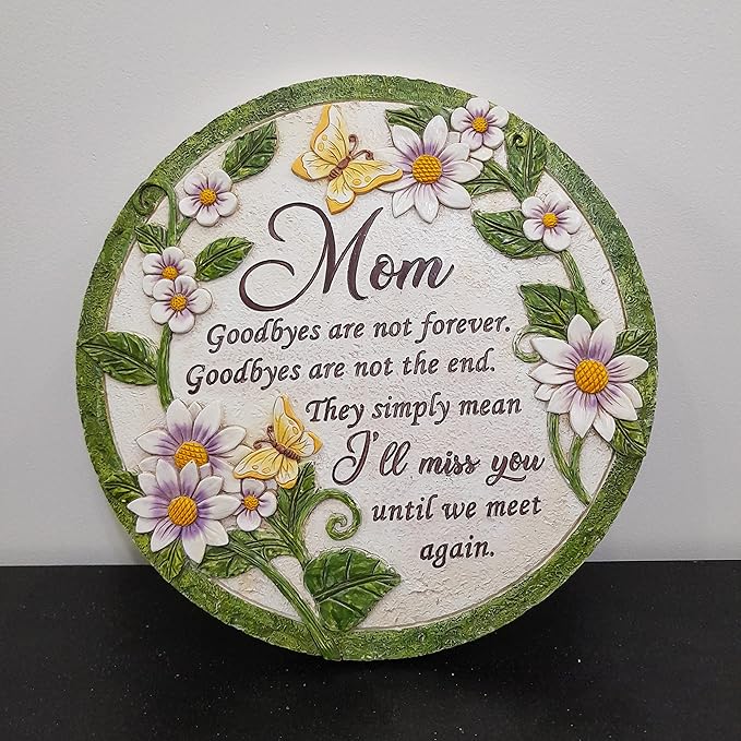 INSPIAMZUE Mom Memorial Stone - Until We Meet Again, Mom Remembrance Gift for Grieving, Sympathy Gift for Loss of Mother, Mom Loss Condolence, Memorial Stone Butterfly Flower TNS2