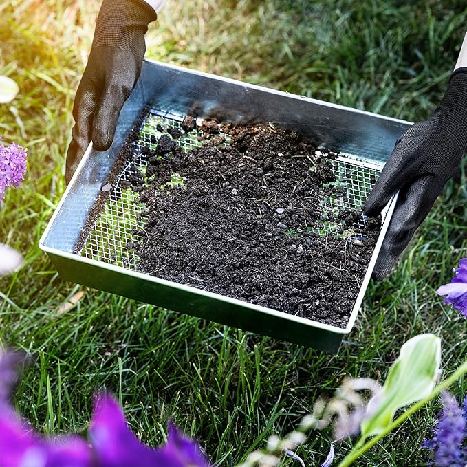 Soil Sifter, 12 x 10 Inch Standard Size with 1/4 Inch Mesh, Includes Work Gloves