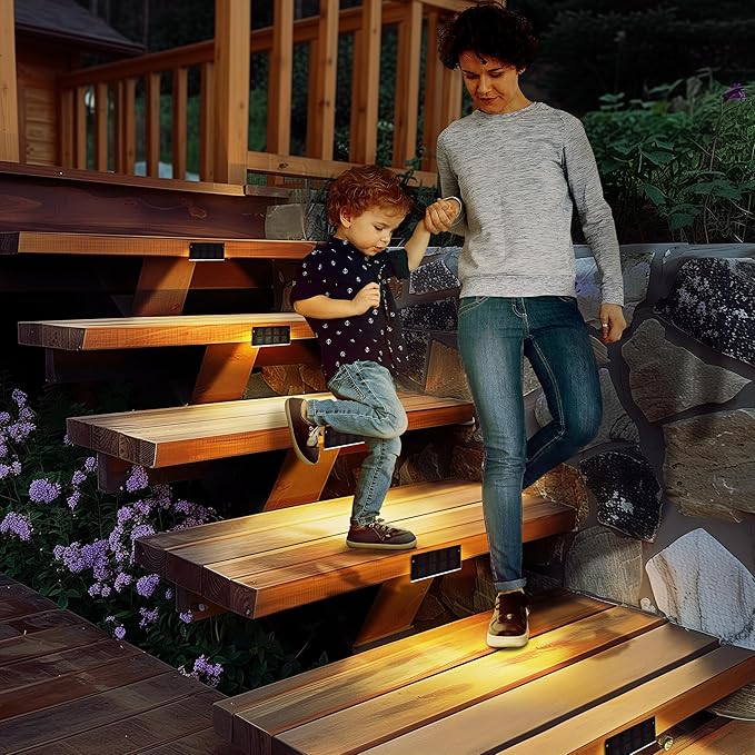SOLPEX Solar Step Lights for Outside, 24 LEDs Solar Stair Lights Outdoor Waterproof Decor for Porch, Front Door, Stair, Step, Deck, Fence, Balcony, Patio, Wall, Yard, Garden(6 Pack, Warm White)