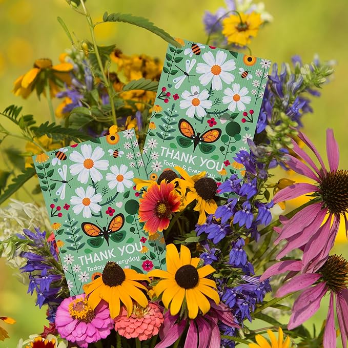 Bentley Seed Co. Thank You Packet - Pollinator Flower Mix - 25 Seed Packets - Perfect Eco-Friendly Thank You Gift - Non GMO Seeds, Green