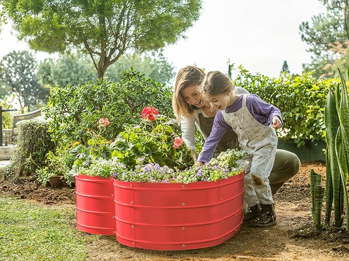 Galvanized Raised Garden Beds Outdoor // Planter Raised Beds for Gardening, Vegetables, Flowers // Large Metal Garden Box (Red) // Tool-Free Assembly