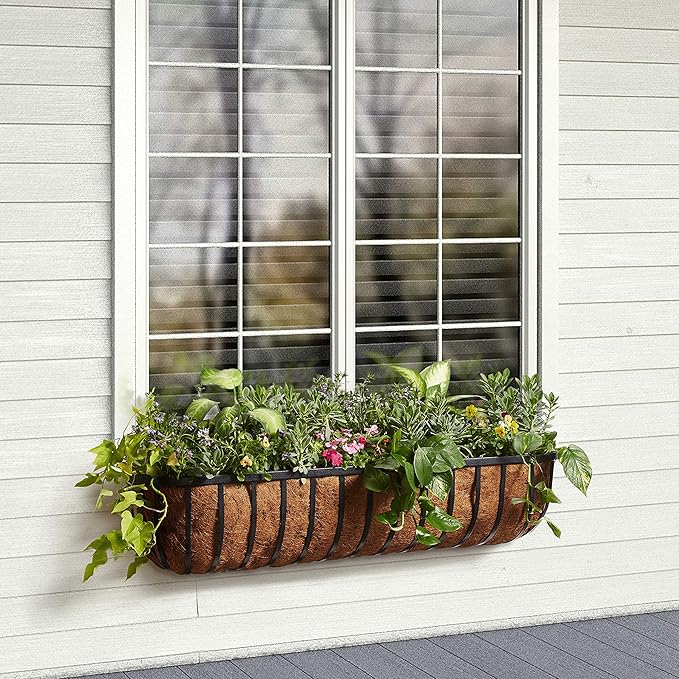 Arcadia Garden Products 1531 Solstice Series Wall Trough Planter, 48-Inch, Black