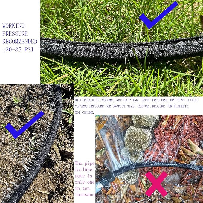 Flat Soaker Hose for Garden Beds 10 25 50 75 ft, 50" Short Linkable Drip Irrigation Hose Save 80% Water, Leakproof Watering Hose with Holes