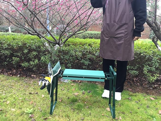 Foldable Garden Knee Chair Heavy-Duty Garden Bench with Pockets and Garden Apron - a Portable Garden Bench Gardening Gift for Friends (Green)