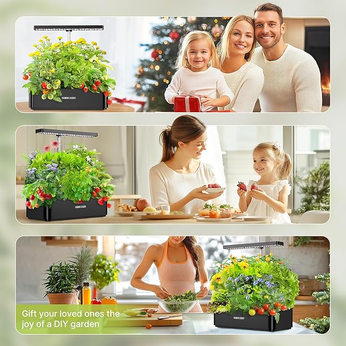 Hydroponics Growing System Kit 12 Pods, 24W LED Grow Light Indoor Garden, 4L Water Tank with Quiet Pump, Adjustable Height Herb Garden Planter Indoor Kit, Gardening Gifts, Black