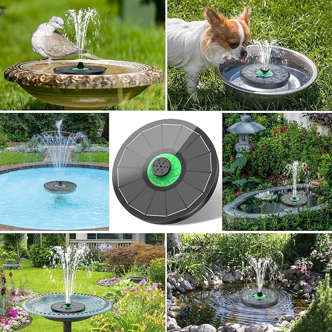Solar Fountain Full Glass Panel No Battery, 3.5W Solar Bird Bath Fountains with 4 Fixed Rods & 7 Nozzles, Solar Fountain Pump for Bird Bath, Garden, Pond, Pool, Patio (Black Panel)