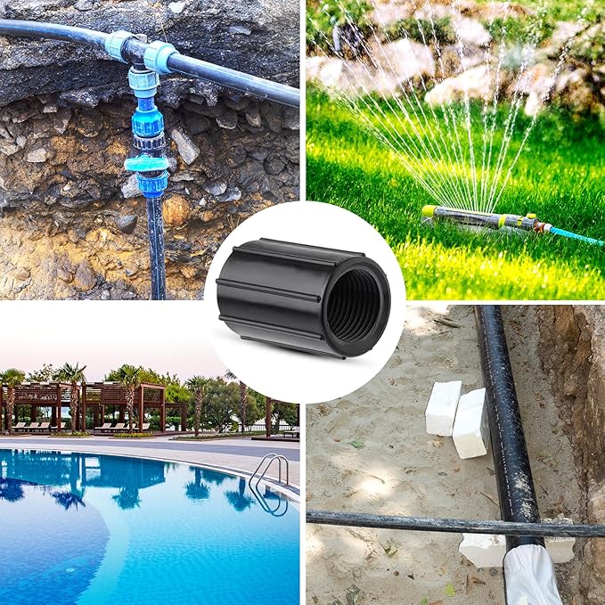 10pcs 1/2 Inch Female Threaded PVC NPT Connector, Double Female Thread Coupling Sprinkler Pipe Riser Adapter Irrigation System Accessories for Yard Lawn Garden