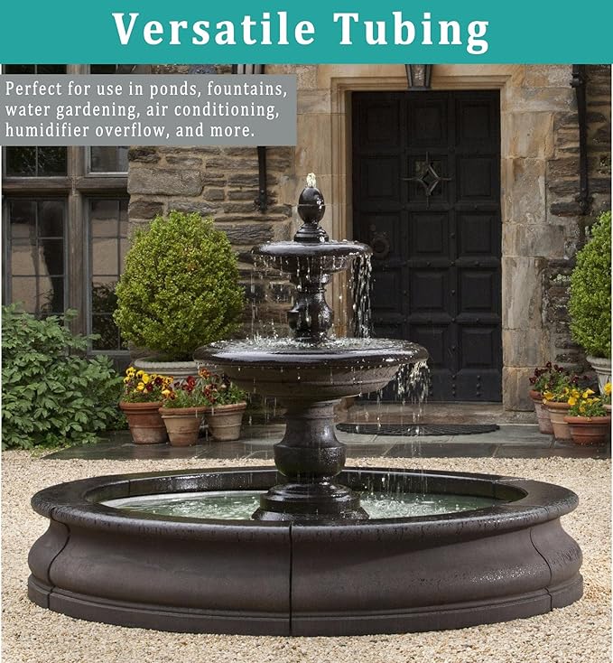 3/8" id - 10ft Black Vinyl Tubing Flexible PVC Tube Hybrid Hose Transfer Water Fuel Gas for Pond Fountain Garden Waterfall, Durable and Safe, with 2 Hose Clamps