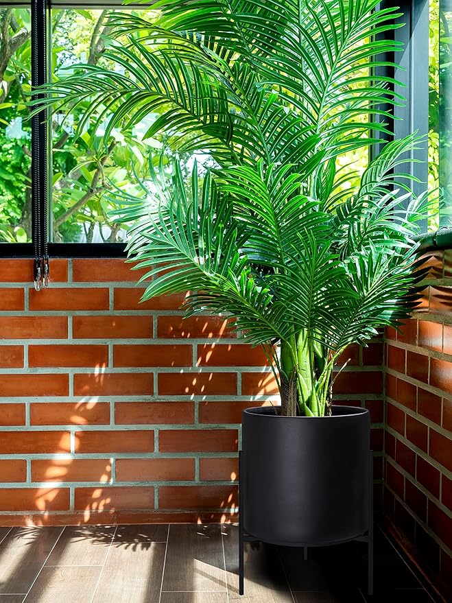 D'vine Dev Modern Black Plants Pot Cylinder Planter with Heavy Duty Stand, Large 12 Inch Pot, 17.6 Inch with Stand Height, 96-T-B-3