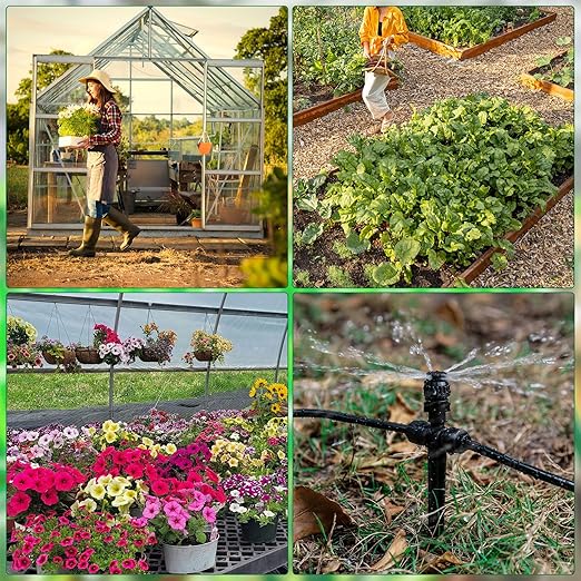 Drip Irrigation System Kit,197FT/60M Garden Watering System with Hose Distribution Tubing Drip Emitters Connectors,Automatic Drip Irrigation Kit for Plant,Greenhouse, Yard,Lawn,Patio