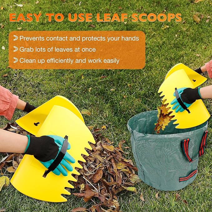 HQPASFY Weeding Sickle Set, Long Handle Sickle with Serrated Double-Edged Blade, Grass Sickle Stand Up Weeding Tool with 2 Pack Leaf Scoops, 16 Gallon Lawn Bag with Gardening Gloves for Yard