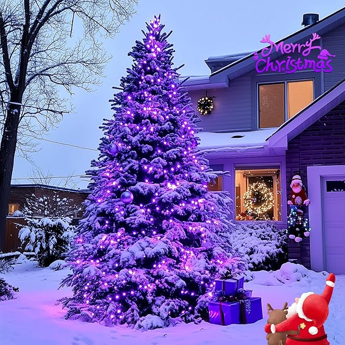 JMEXSUSS 500 LED Purple Christmas Lights, 173ft 8 Modes Christmas String Lights Outdoor Waterproof, Green Wire Purple LED Christmas Tree Lights for Indoor Party House Christmas Decorations
