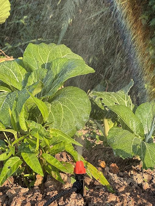 Drip Irrigation Emitters for 1/4" Tubing: Adjustable 360 Degree Drip Spray Emitters with Lock Barbed - Misting Drippers with Stake for Garden Watering System(30pcs)