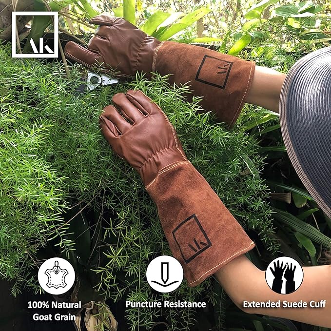 Rose Pruning Gloves, Leather Garden Gloves Long Gardening Gloves for Women and Men Rose Gloves Cut Proof Cowhide Suede Gauntlet Brown Garden Gloves Work Rose Gardening Gloves S