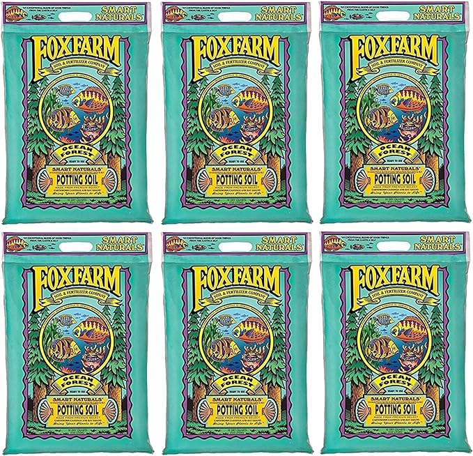 FoxFarm Ocean Forest Potting Soil, 12qt (Pack of 6) - Light, Aerated Texture, Designed for All Container Plants - pH Adjusted for Optimal Nutrient Uptake, Effectively Retains Moisture