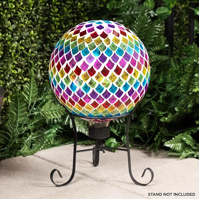 Alpine Corporation HMD220 Glass Gazing Globe w/Mosaic Teardrop Design, Decorative & Elegant Garden Art, 12" H, Multicolor