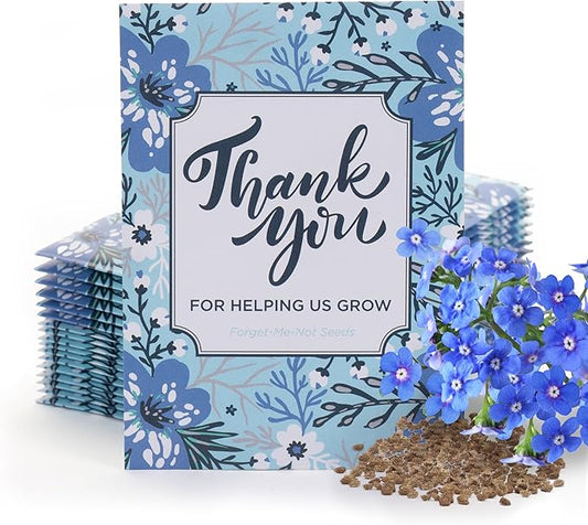 Bentley Seed Co. Thank You Packet - Help Us Grow Forget Me Not - 25 Seed Packets - Perfect Eco-Friendly Thank You Gift - Non GMO Seeds, Blue