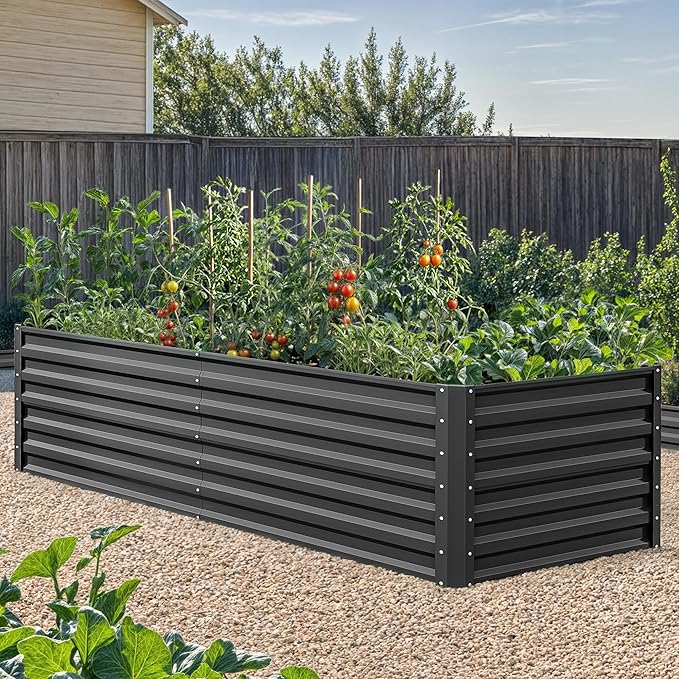 YITAHOME 72x36x24 in Galvanized Raised Garden Bed Kit, Large Metal Planter Box with Gloves & Support Rod, Outdoor Flower Bed for Plants Vegetables, Black