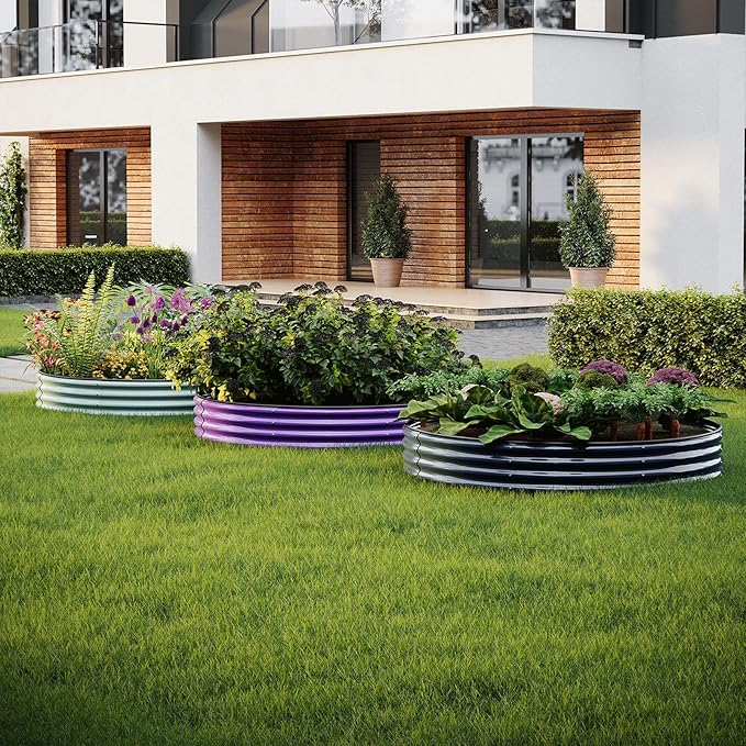 Galvanized Metal Planter Round Raised Garden Bed Kit for Gardening Outdoor,3x3x1ft Planter Grow Garden Box Raised Flower Bed,Round Galvanized Planter Outdoor Large Metal Fire Pit Ring