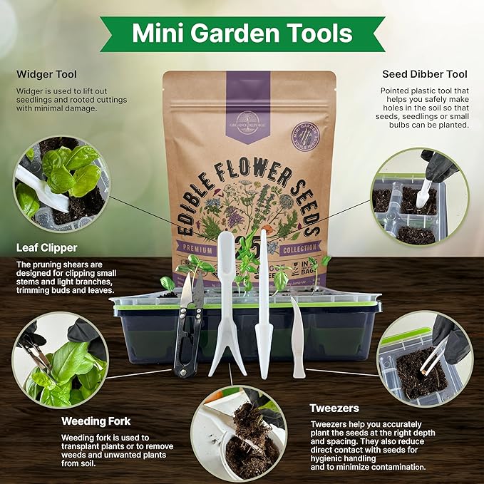 Organo Republic 25 Edible Flower Seeds Variety Pack- Indoor/Outdoor. 8000+ Non-GMO Heirloom: Anise, Hyssop, Nasturtium, Pansy, Echinacea, Lavender, Chives Seeds & More