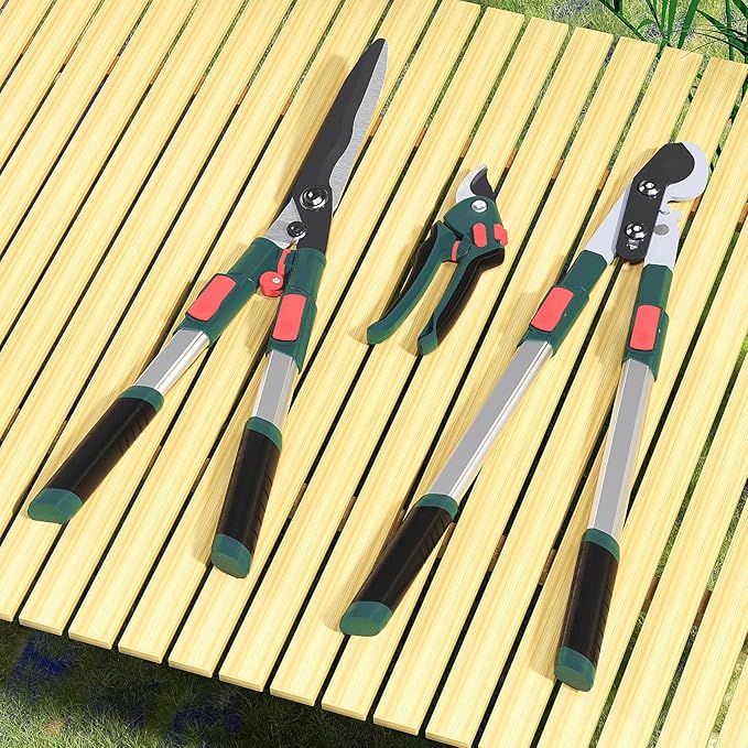GARTOL 3-Piece Garden Tool Set - Bypass Lopper, Hedge Shears, Pruning Shears with Telescopic Aluminum Handles, Extendable Heavy-Duty Branch Cutters, Garden Clippers for Branches, Shrubs, and Hedges