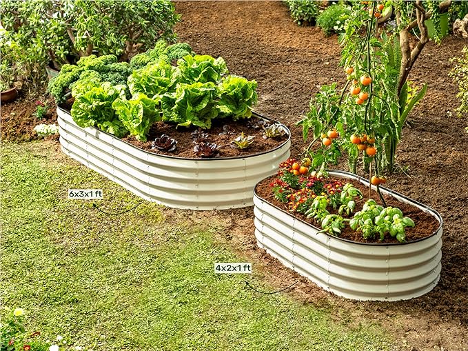 Galvanized Raised Garden Beds Outdoor // 6×3×1 ft Planter Raised Beds for Gardening, Vegetables, Flowers // Large Metal Garden Box // Patented Tool-Free Design (White)