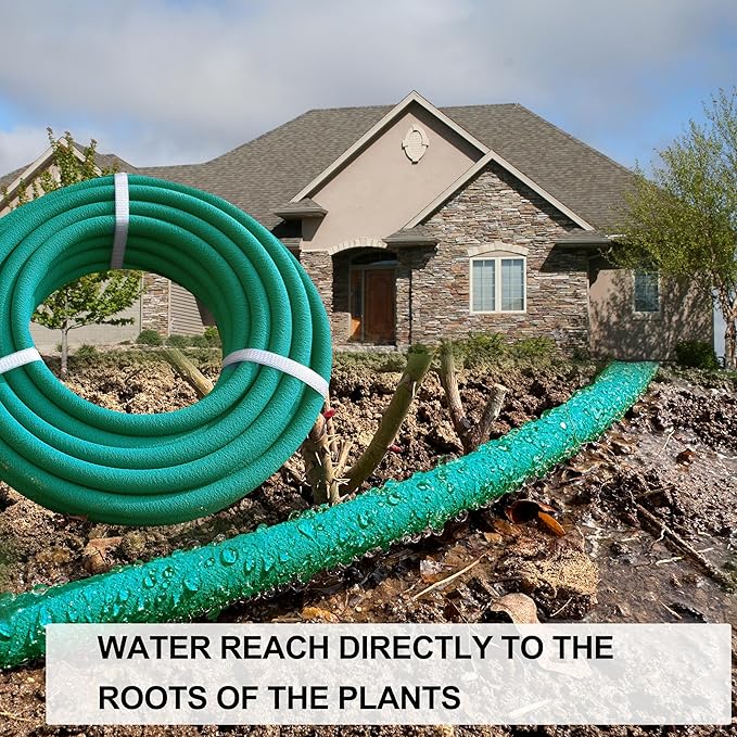 Soaker Hose 1/2inchx 50ft,Green Rubber Hose Water Saving up to 70%,Durable Flexible Soaker Hose that irrigation for Patio Lawn,Trees,Vegetables and Flowers. …