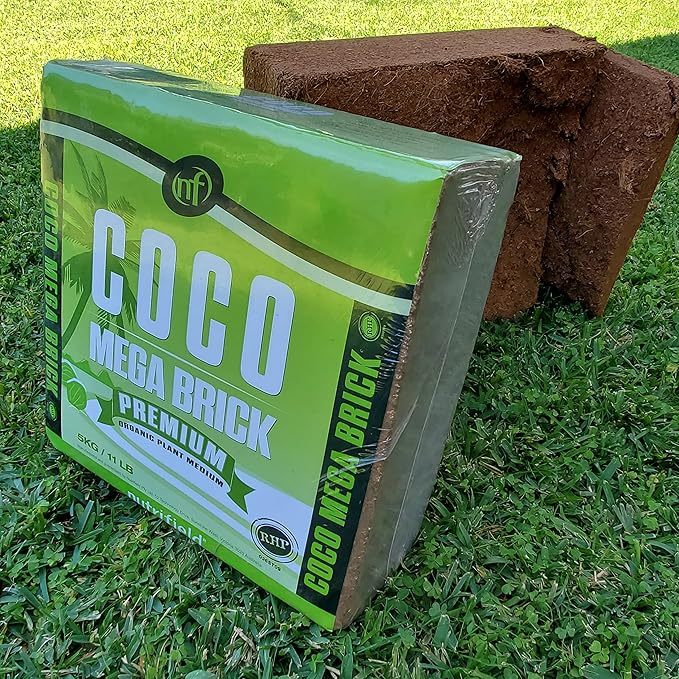 Coco Coir Mega Brick Organic Coconut Coir 11 Pound Coco Fiber Compressed Block Pre Washed Buffered RHP Cert Potting Soil Indoor Outdoor Plant Garden Use Vegetable Flower Seed Starter Mushrooms