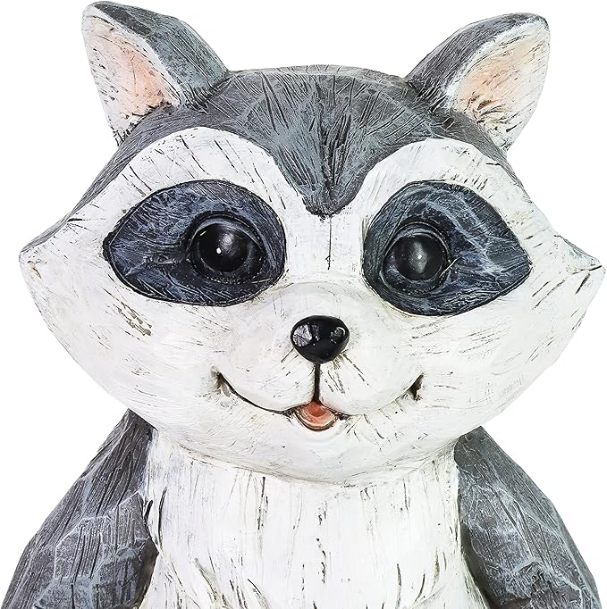 Exhart Garden Sculpture, Raccoon Solar Garden Statue with 2 Jars, 16 LED Firefly Lights, Outdoor Garden Decoration, 7.5 x 9 x 10.5 Inch