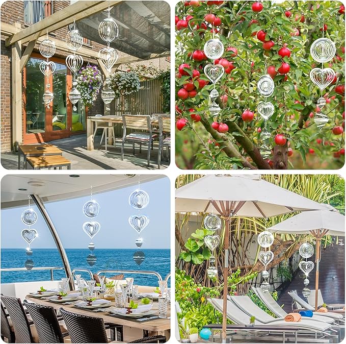 Bird Deterrents for Outside, Reflective 3D Stainless Steel Wind Spinners, Garden Decor, Bird Scare Devices to Keep Woodpeckers, Pigeons Away from Your House, Patio, Orchards