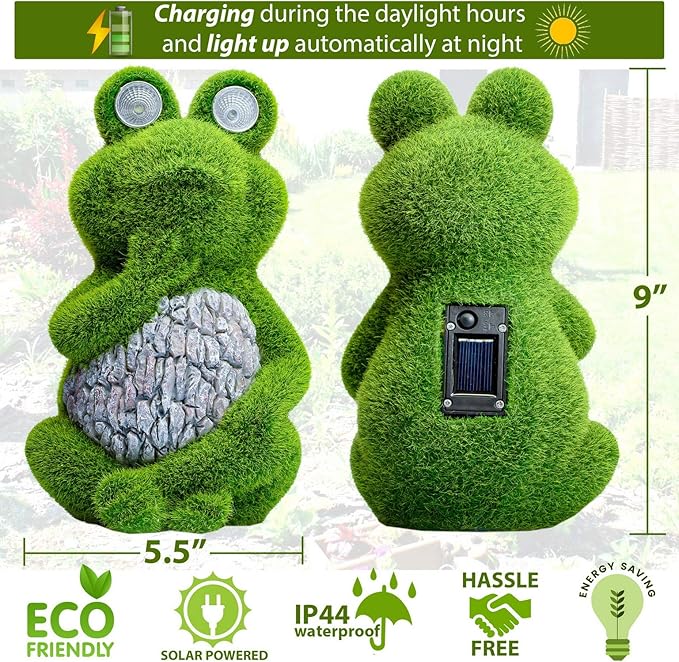 Large Frog with Light Up Eyes for Outdoors - Solar Powered Garden Frog Statue, Whimsical Outdoor Decor - Frog Solar Outdoor