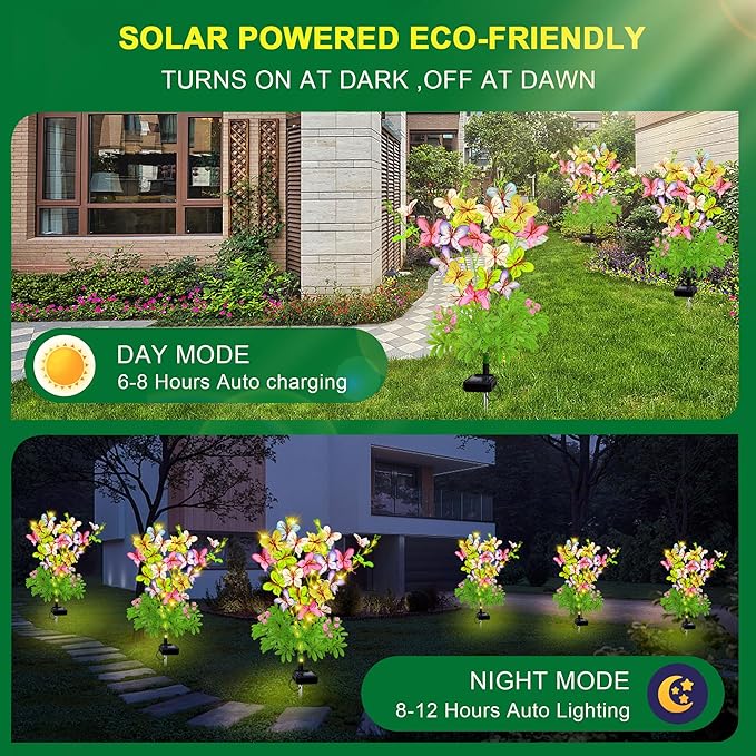 Solar Garden Lights Outdoor Waterproof Butterfly Decor,Solar Swaying Butterfly Lights,Solar Decorative Flowers Stakes for Garden Yard Pathway Fairy Outdoor Decor
