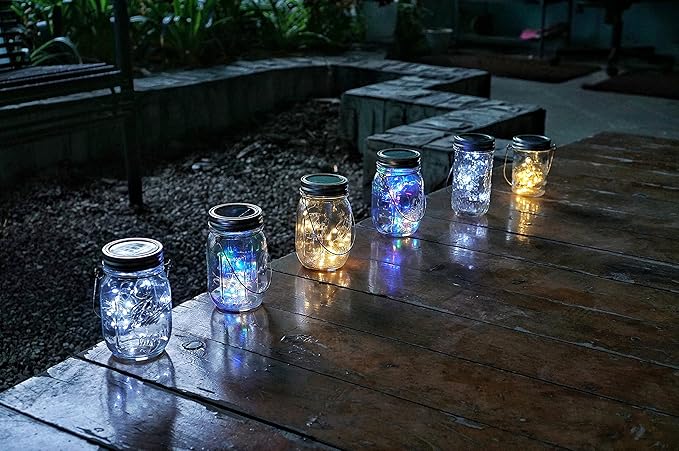 Decorman Solar Mason Jar Lights, 4 Pack 30 LED Fairy Star Firefly String Lids Lights with 4 Hangers for Patio Yard Garden Party Wedding Christmas Decoration(Jars Not Included) (4 Pack, Colorful)