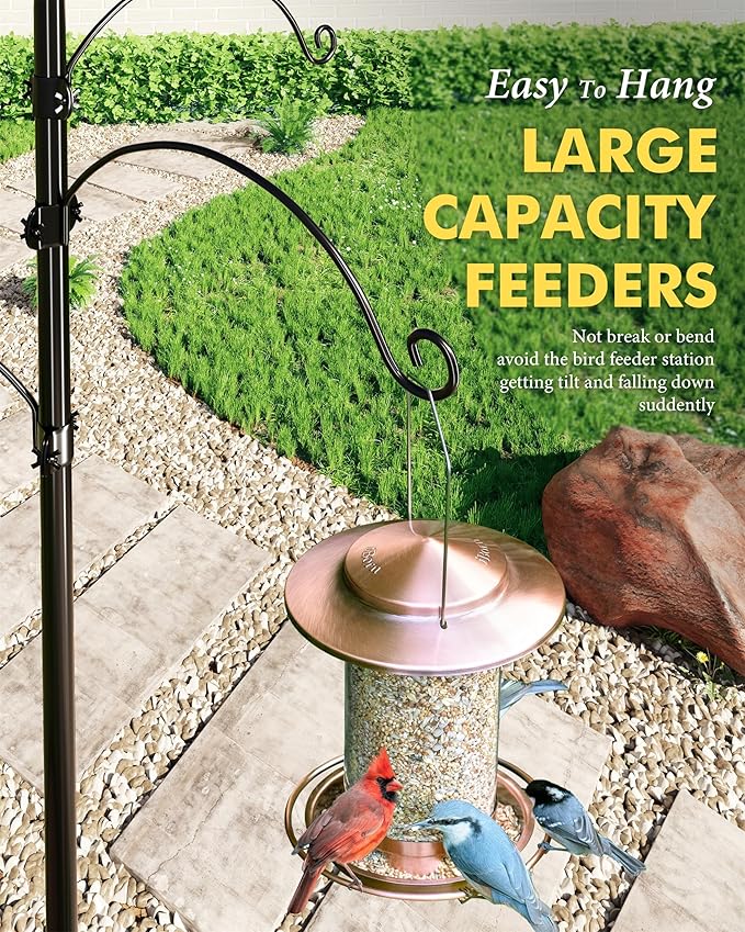 iBorn Bird Feeders Hangers for 1” Pole Stand Station Outdoor Hanging Hooks for Humming Bird Feeders for Outside Plant Hanger Hook Bracket Kit 12.2 Inch Long Metal Hooks for 1 Inch Pole, Pack of 4
